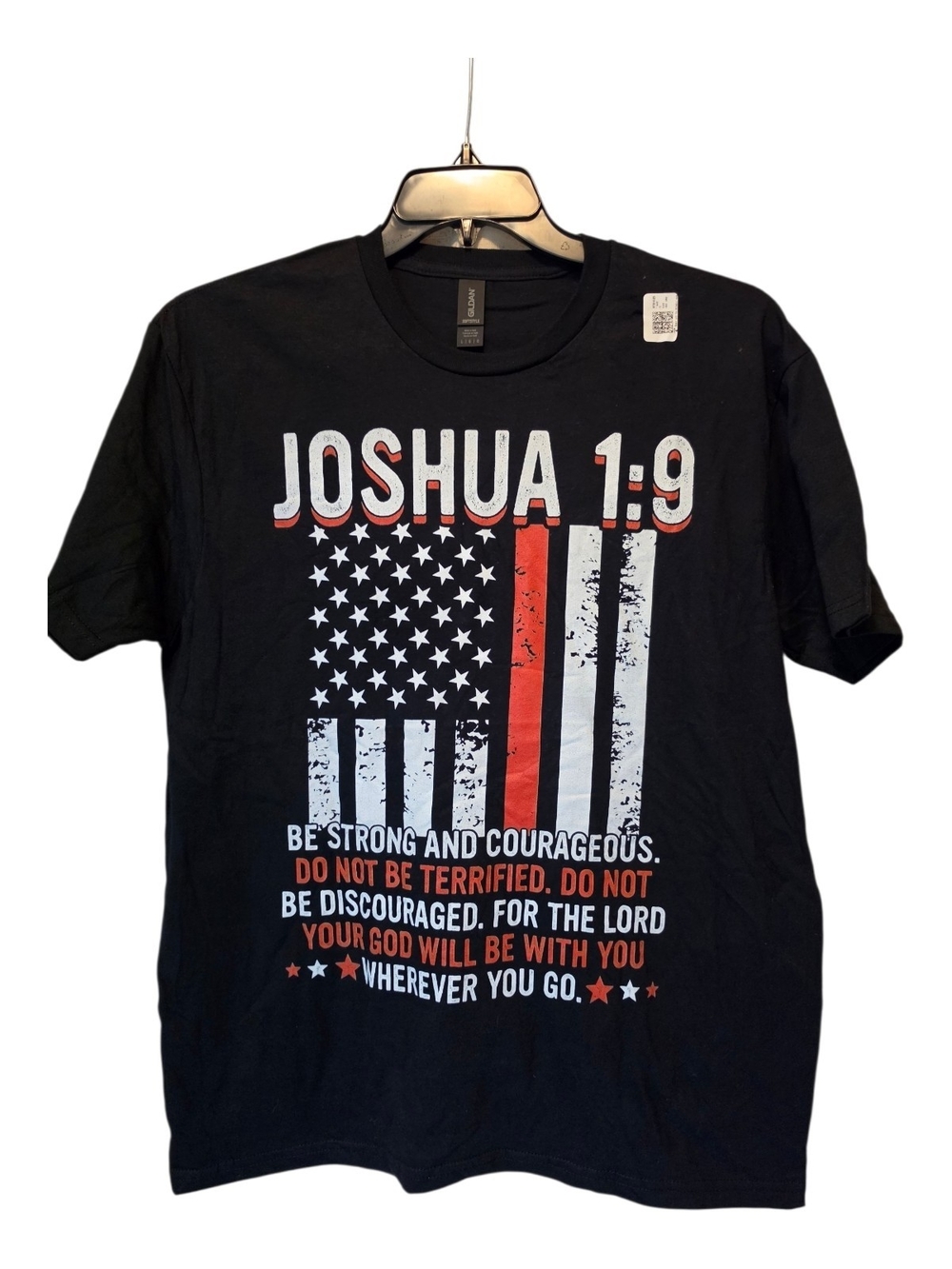 🇺🇸New Black Joshua 1:9 Tee with Red & White Flag Graphic - Picture 3 of 5